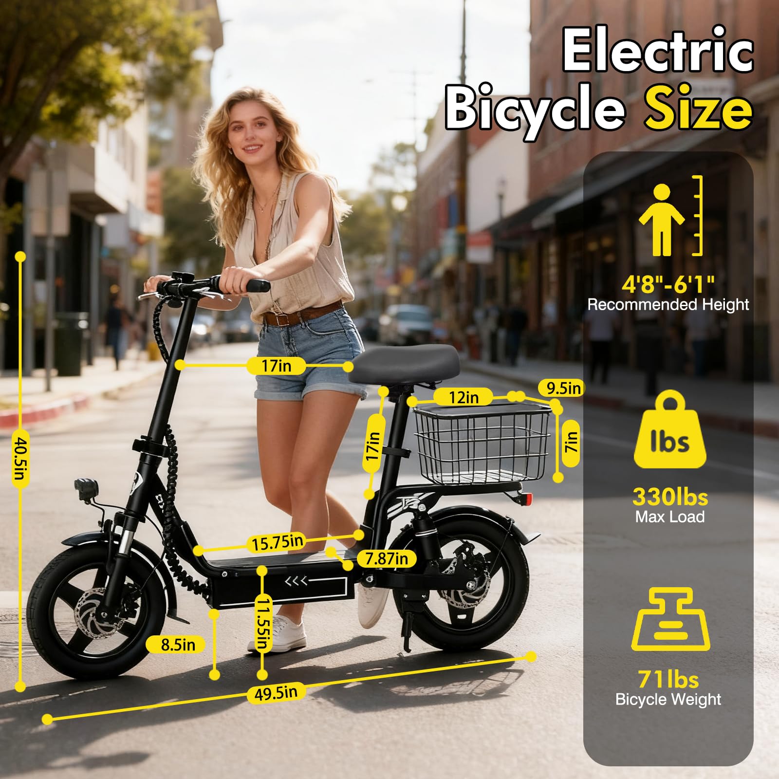 Bodywel T3 Electric Scooter for Adults with Seat, with Basket for Groceries Pets Commuter - Image 2