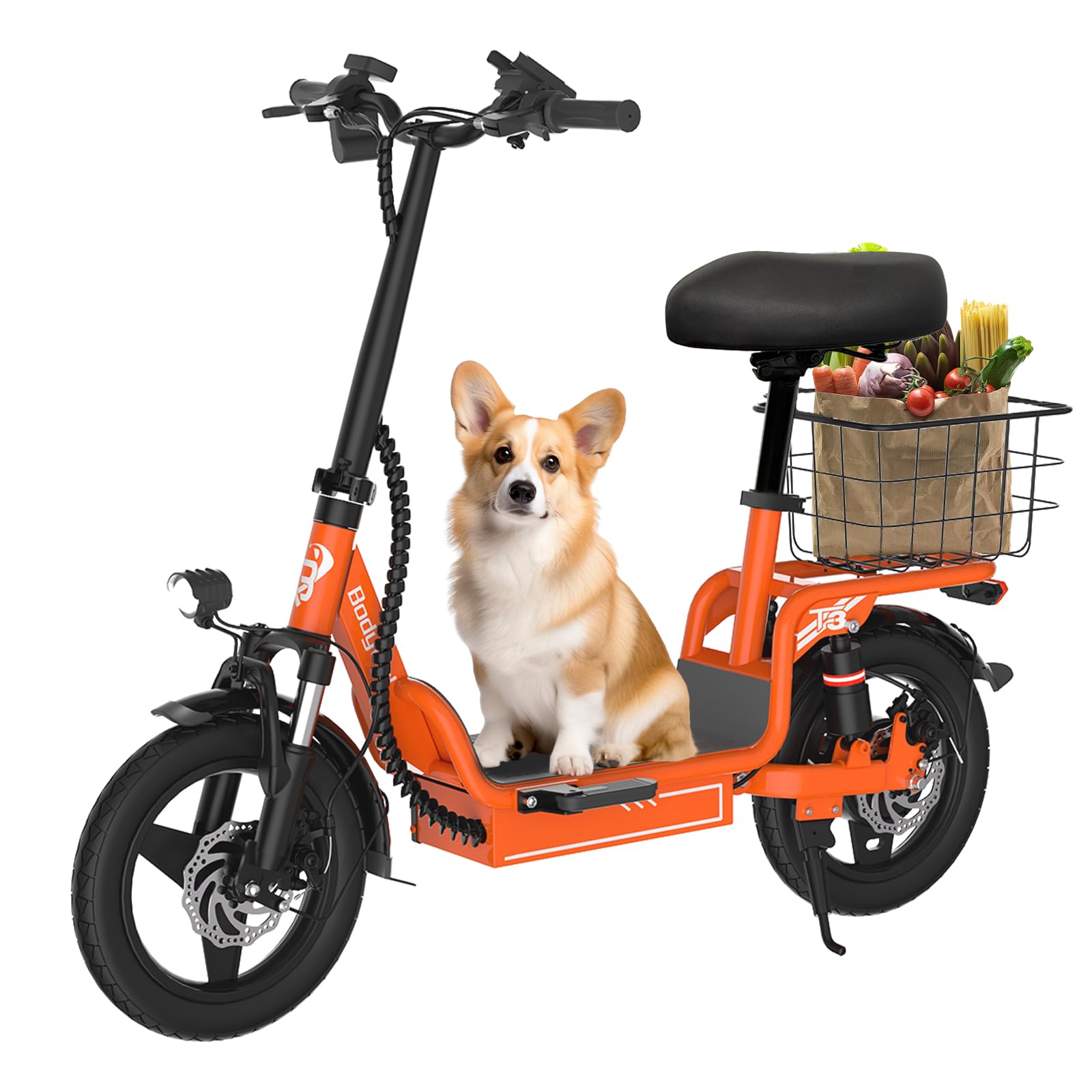 Bodywel T3 Electric Scooter for Adults with Seat, with Basket for Groceries Pets Commuter